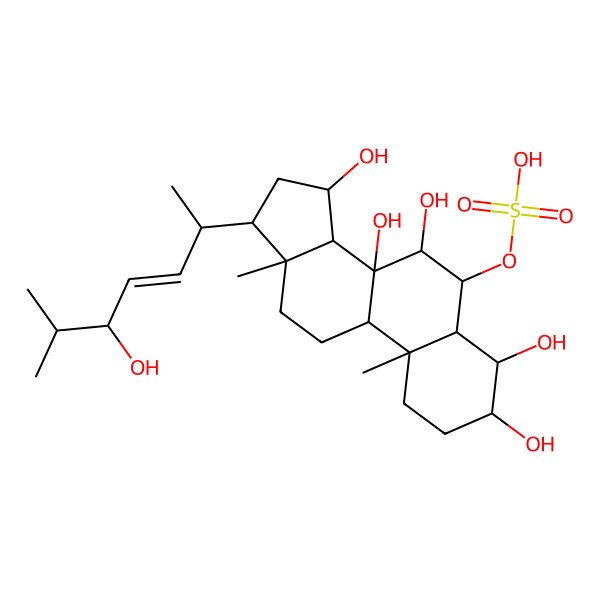 2D Structure of [(3S,4R,6R,7R,8S,10S,13R,15R,17R)-3,4,7,8,15-pentahydroxy-17-[(E,2R,5R)-5-hydroxy-6-methylhept-3-en-2-yl]-10,13-dimethyl-1,2,3,4,5,6,7,9,11,12,14,15,16,17-tetradecahydrocyclopenta[a]phenanthren-6-yl] hydrogen sulfate