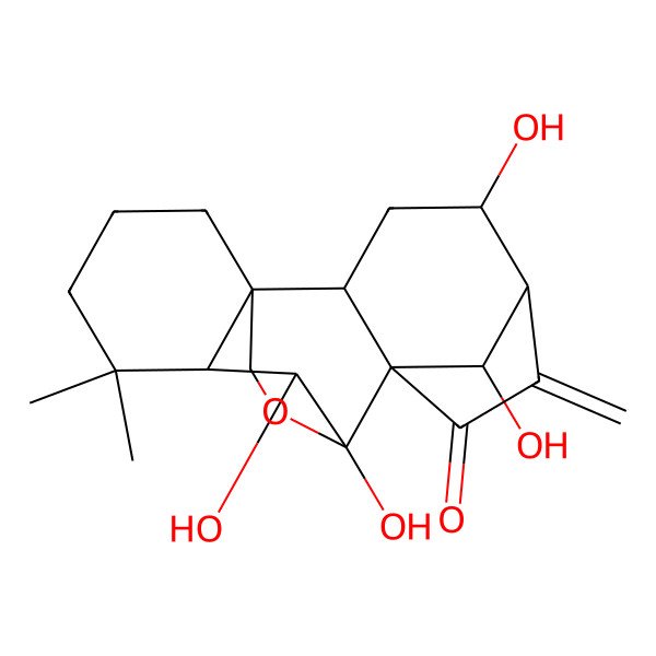 2D Structure of 4,9,10,18-Tetrahydroxy-12,12-dimethyl-6-methylidene-17-oxapentacyclo[7.6.2.15,8.01,11.02,8]octadecan-7-one