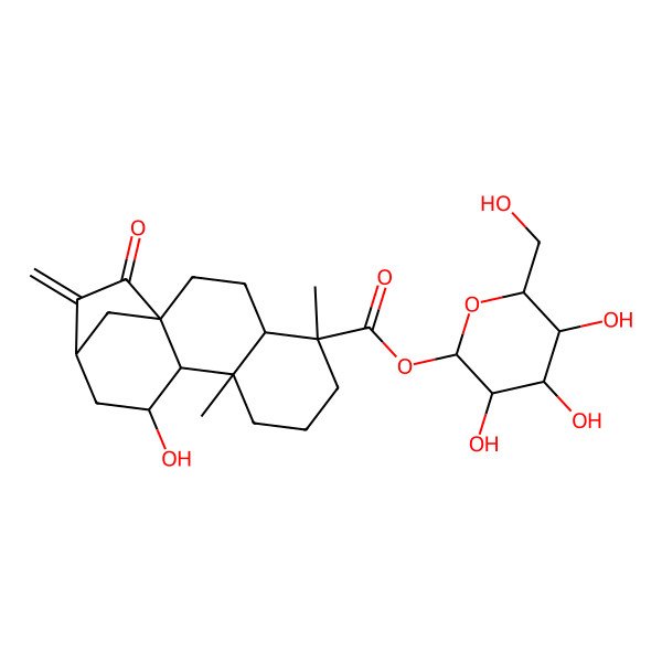 2D Structure of [3,4,5-Trihydroxy-6-(hydroxymethyl)oxan-2-yl] 11-hydroxy-5,9-dimethyl-14-methylidene-15-oxotetracyclo[11.2.1.01,10.04,9]hexadecane-5-carboxylate