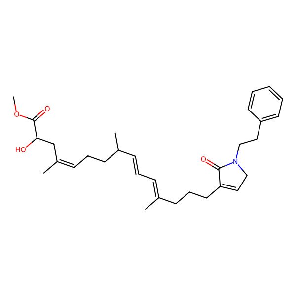 2D Structure of methyl (4Z,8S,9E,11E)-2-hydroxy-4,8,12-trimethyl-15-[5-oxo-1-(2-phenylethyl)-2H-pyrrol-4-yl]pentadeca-4,9,11-trienoate