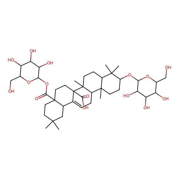2D Structure of (4aS,6aR,6aR,6bR,8aR,10S,12aR,14bS)-2,2,6b,9,9,12a-hexamethyl-10-[(2S,3R,4S,5S,6R)-3,4,5-trihydroxy-6-(hydroxymethyl)oxan-2-yl]oxy-4a-[(2S,3R,4S,5S,6R)-3,4,5-trihydroxy-6-(hydroxymethyl)oxan-2-yl]oxycarbonyl-1,3,4,5,6,6a,7,8,8a,10,11,12,13,14b-tetradecahydropicene-6a-carboxylic acid