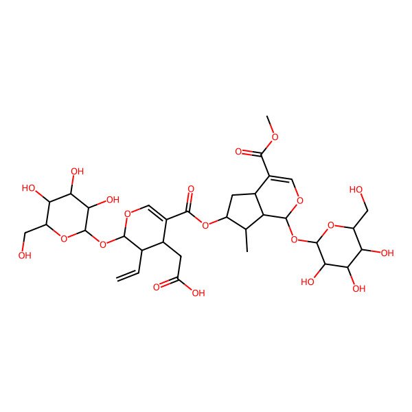2D Structure of 2-[(2S,3R,4S)-5-[[(1S,4aS,6S,7R,7aS)-4-methoxycarbonyl-7-methyl-1-[(2S,3R,4S,5S,6R)-3,4,5-trihydroxy-6-(hydroxymethyl)oxan-2-yl]oxy-1,4a,5,6,7,7a-hexahydrocyclopenta[c]pyran-6-yl]oxycarbonyl]-3-ethenyl-2-[(2S,3R,4S,5S,6R)-3,4,5-trihydroxy-6-(hydroxymethyl)oxan-2-yl]oxy-3,4-dihydro-2H-pyran-4-yl]acetic acid