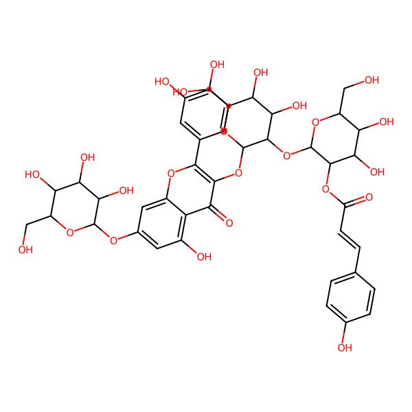 2D Structure of [(2S,3R,4S,5S,6R)-2-[(2S,3R,4S,5S,6R)-2-[2-(3,4-dihydroxyphenyl)-5-hydroxy-4-oxo-7-[(2S,3R,4S,5S,6R)-3,4,5-trihydroxy-6-(hydroxymethyl)oxan-2-yl]oxychromen-3-yl]oxy-4,5-dihydroxy-6-(hydroxymethyl)oxan-3-yl]oxy-4,5-dihydroxy-6-(hydroxymethyl)oxan-3-yl] (E)-3-(4-hydroxyphenyl)prop-2-enoate