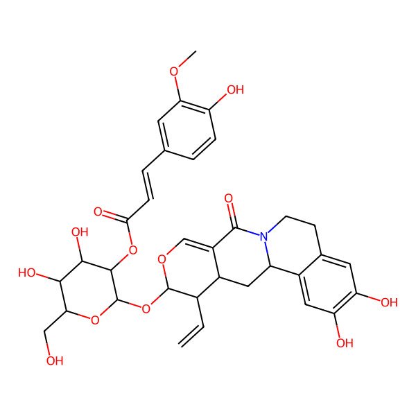 2D Structure of [(2S,3R,4S,5S,6R)-2-[[(1R,15S,16R,17S)-16-ethenyl-4,5-dihydroxy-11-oxo-14-oxa-10-azatetracyclo[8.8.0.02,7.012,17]octadeca-2,4,6,12-tetraen-15-yl]oxy]-4,5-dihydroxy-6-(hydroxymethyl)oxan-3-yl] (E)-3-(4-hydroxy-3-methoxyphenyl)prop-2-enoate