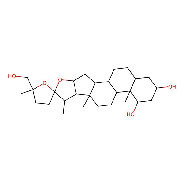 2D Structure of (1S,2S,4S,5'R,6R,7S,8R,9S,12S,13S,14R,16S,18S)-5'-(hydroxymethyl)-5',7,9,13-tetramethylspiro[5-oxapentacyclo[10.8.0.02,9.04,8.013,18]icosane-6,2'-oxolane]-14,16-diol
