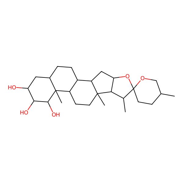 2D Structure of (1S,2S,4S,5'R,6R,7S,8R,9R,12R,13S,14S,15S,16R,18R)-5',7,9,13-tetramethylspiro[5-oxapentacyclo[10.8.0.02,9.04,8.013,18]icosane-6,2'-oxane]-14,15,16-triol