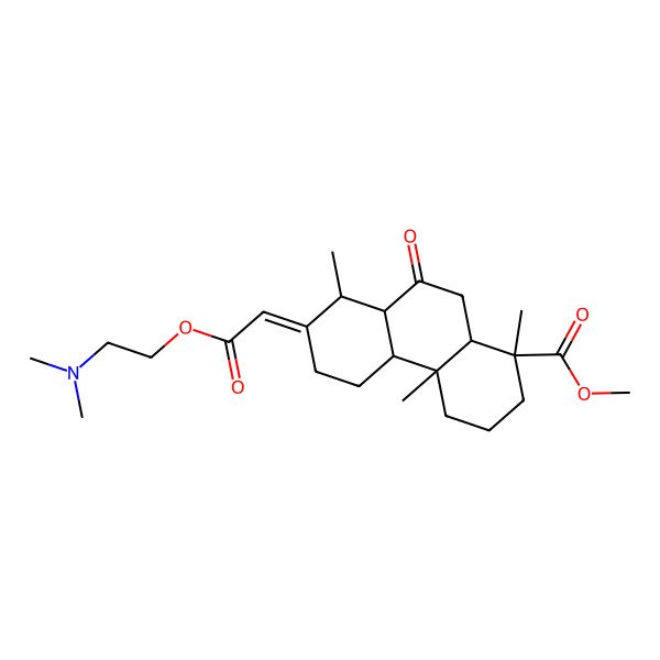 2D Structure of methyl (1S,4aS,4bS,8R,8aR,10aR)-7-[2-[2-(dimethylamino)ethoxy]-2-oxoethylidene]-1,4a,8-trimethyl-9-oxo-2,3,4,4b,5,6,8,8a,10,10a-decahydrophenanthrene-1-carboxylate