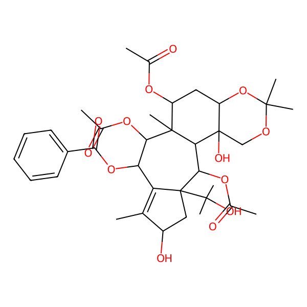 2D Structure of [(1S,2R,7R,9R,10R,11S,12S,15R,17R,18R)-9,11,18-triacetyloxy-2,15-dihydroxy-17-(2-hydroxypropan-2-yl)-5,5,10,14-tetramethyl-4,6-dioxatetracyclo[8.8.0.02,7.013,17]octadec-13-en-12-yl] benzoate