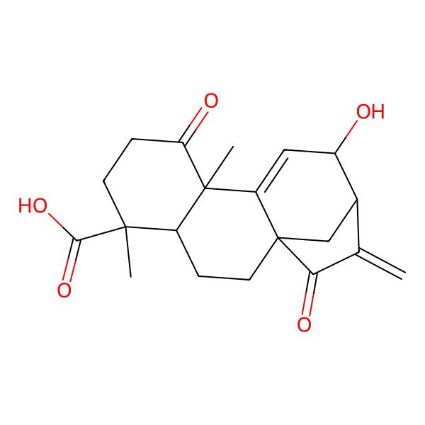 2D Structure of 12-Hydroxy-5,9-dimethyl-14-methylidene-8,15-dioxotetracyclo[11.2.1.01,10.04,9]hexadec-10-ene-5-carboxylic acid