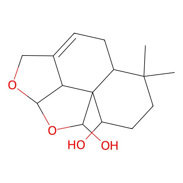 2D Structure of 5,5-Dimethyl-11,13-dioxatetracyclo[7.5.1.01,6.012,15]pentadec-8-ene-2,14-diol