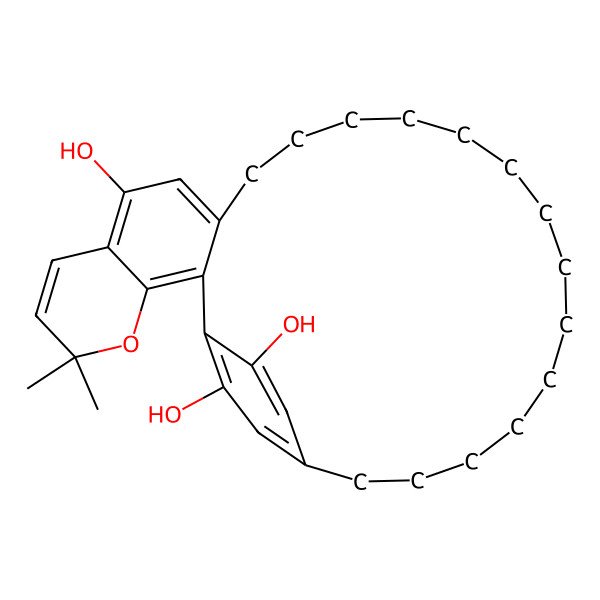 2D Structure of 5,5-Dimethyl-4-oxatetracyclo[24.2.2.02,11.03,8]triaconta-1(28),2,6,8,10,26,29-heptaene-9,28,29-triol