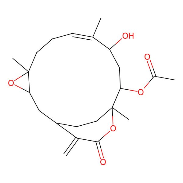 2D Structure of [(1S,3S,5S,8E,10R,12R,13S)-10-hydroxy-5,9,13-trimethyl-16-methylidene-15-oxo-4,14-dioxatricyclo[11.3.2.03,5]octadec-8-en-12-yl] acetate