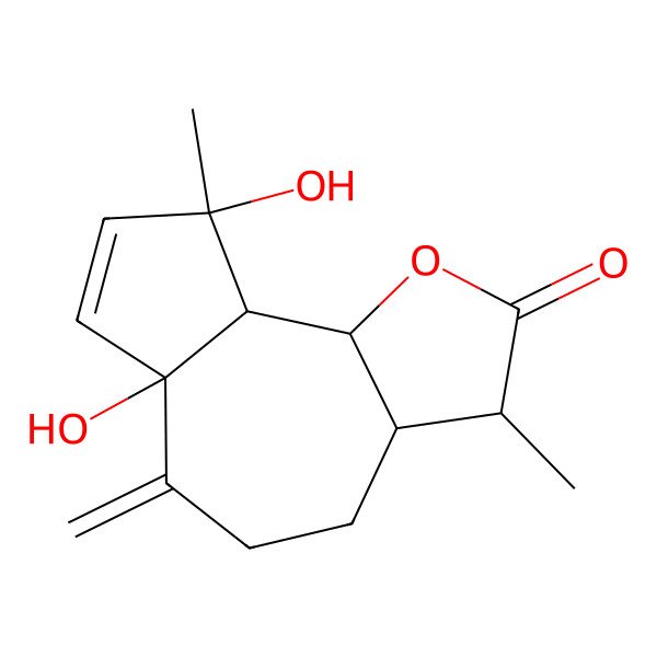2D Structure of (3S,3aS,6aR,9S,9aS,9bS)-6a,9-dihydroxy-3,9-dimethyl-6-methylidene-3,3a,4,5,9a,9b-hexahydroazuleno[4,5-b]furan-2-one