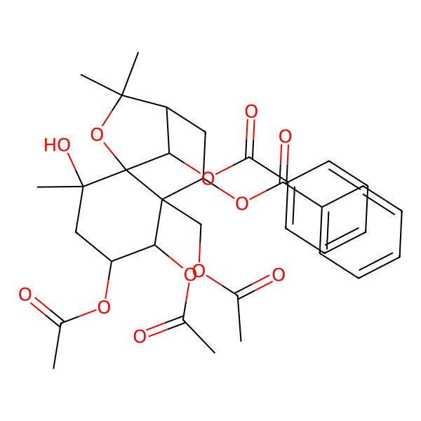 2D Structure of [4,5-Diacetyloxy-6-(acetyloxymethyl)-12-benzoyloxy-2-hydroxy-2,10,10-trimethyl-11-oxatricyclo[7.2.1.01,6]dodecan-7-yl] benzoate