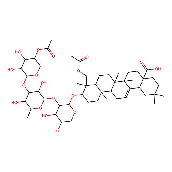 2D Structure of (4aS,6aR,6aS,6bR,8aR,9R,10S,12aR,14bS)-10-[(2S,3R,4S,5S)-3-[(2S,3R,4R,5S,6S)-4-[(2S,3R,4R,5R)-5-acetyloxy-3,4-dihydroxyoxan-2-yl]oxy-3,5-dihydroxy-6-methyloxan-2-yl]oxy-4,5-dihydroxyoxan-2-yl]oxy-9-(acetyloxymethyl)-2,2,6a,6b,9,12a-hexamethyl-1,3,4,5,6,6a,7,8,8a,10,11,12,13,14b-tetradecahydropicene-4a-carboxylic acid