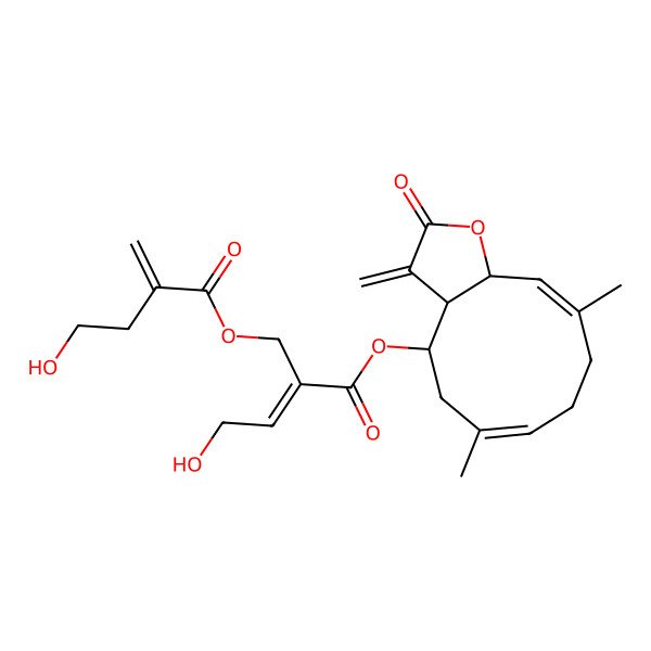 2D Structure of [(3aR,4R,6E,10E,11aR)-6,10-dimethyl-3-methylidene-2-oxo-3a,4,5,8,9,11a-hexahydrocyclodeca[b]furan-4-yl] (E)-4-hydroxy-2-[(4-hydroxy-2-methylidenebutanoyl)oxymethyl]but-2-enoate