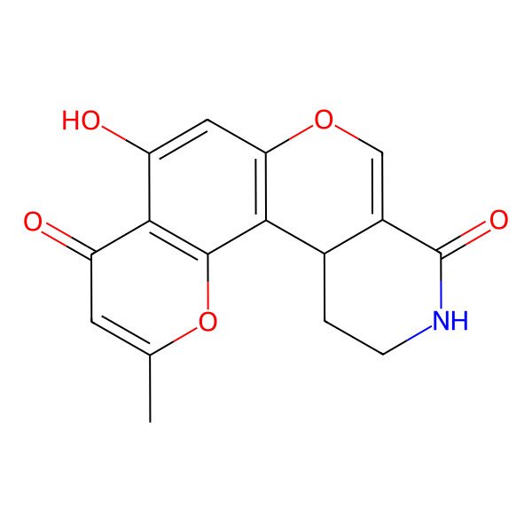 2D Structure of 8-Hydroxy-4-methyl-3,11-dioxa-15-azatetracyclo[8.8.0.02,7.013,18]octadeca-1(10),2(7),4,8,12-pentaene-6,14-dione