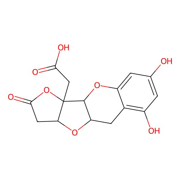 2D Structure of 2-(4,6-Dihydroxy-13-oxo-9,12,16-trioxatetracyclo[8.6.0.03,8.011,15]hexadeca-3,5,7-trien-11-yl)acetic acid