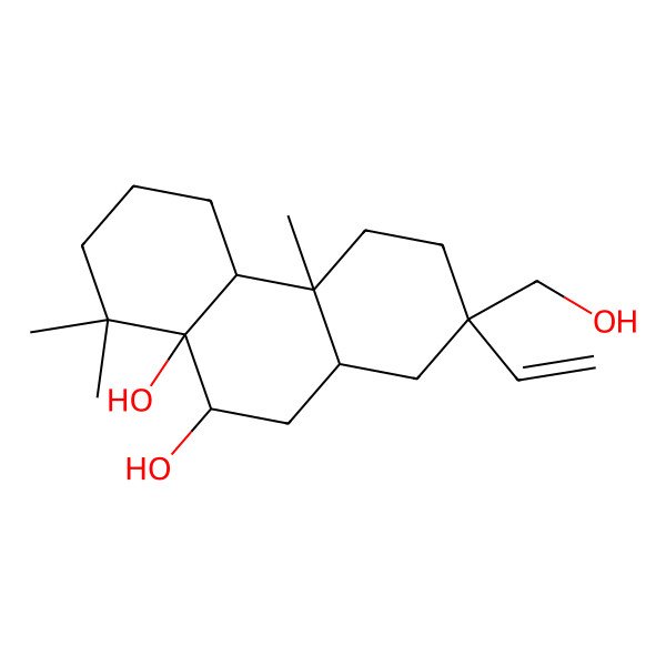 2D Structure of (2R,4aS,4bR,8aS,9S,10aR)-2-ethenyl-2-(hydroxymethyl)-4a,8,8-trimethyl-1,3,4,4b,5,6,7,9,10,10a-decahydrophenanthrene-8a,9-diol