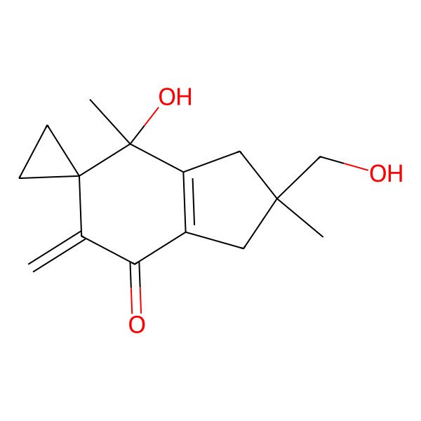 2D Structure of (2S,7S)-7-hydroxy-2-(hydroxymethyl)-2,7-dimethyl-5-methylidenespiro[1,3-dihydroindene-6,1'-cyclopropane]-4-one