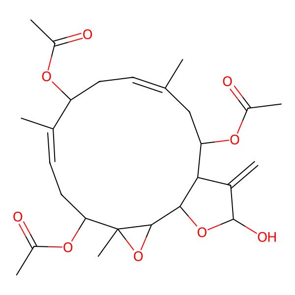 2D Structure of [(7Z,11E)-5,14-Diacetyloxy-17-hydroxy-4,8,12-trimethyl-16-methylidene-3,18-dioxatricyclo[13.3.0.02,4]octadeca-7,11-dien-9-yl] acetate