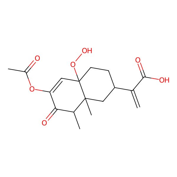 2D Structure of 2-[(2R,4aR,8R,8aR)-6-acetyloxy-4a-hydroperoxy-8,8a-dimethyl-7-oxo-2,3,4,8-tetrahydro-1H-naphthalen-2-yl]prop-2-enoic acid