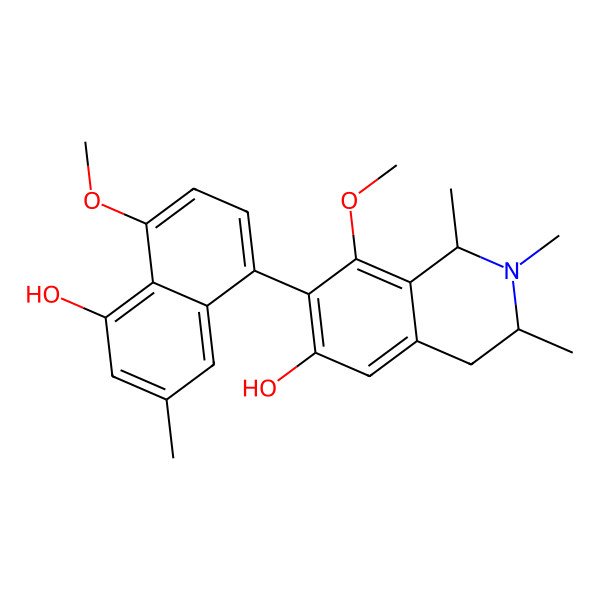 2D Structure of (1S,3R)-7-(5-hydroxy-4-methoxy-7-methylnaphthalen-1-yl)-8-methoxy-1,2,3-trimethyl-3,4-dihydro-1H-isoquinolin-6-ol