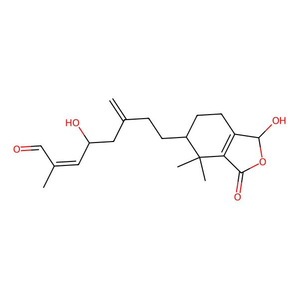 2D Structure of (4S)-4-hydroxy-8-[(1S,5R)-1-hydroxy-4,4-dimethyl-3-oxo-1,5,6,7-tetrahydro-2-benzofuran-5-yl]-2-methyl-6-methylideneoct-2-enal