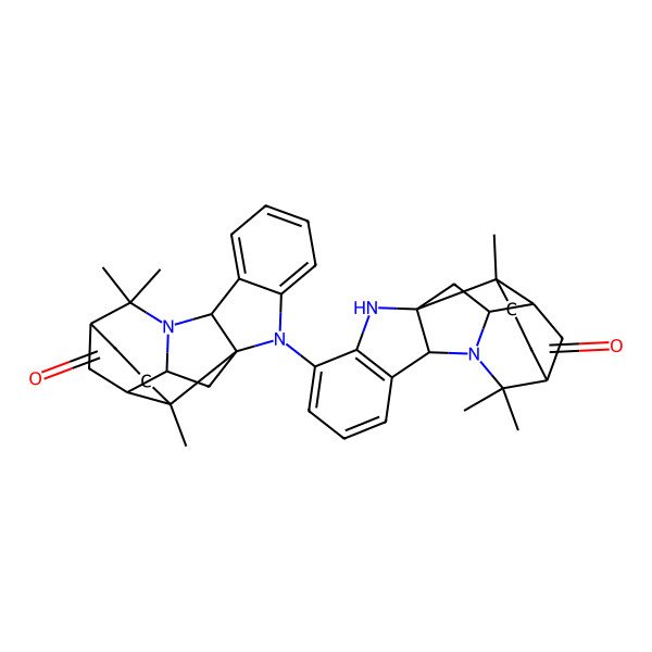 2D Structure of (1S,2R,4R,12S,15S,18R)-14,14,18-trimethyl-7-[(1S,2R,4R,12S,15S,18R)-14,14,18-trimethyl-16-oxo-5,13-diazahexacyclo[13.3.1.02,13.04,12.04,18.06,11]nonadeca-6,8,10-trien-5-yl]-5,13-diazahexacyclo[13.3.1.02,13.04,12.04,18.06,11]nonadeca-6(11),7,9-trien-16-one