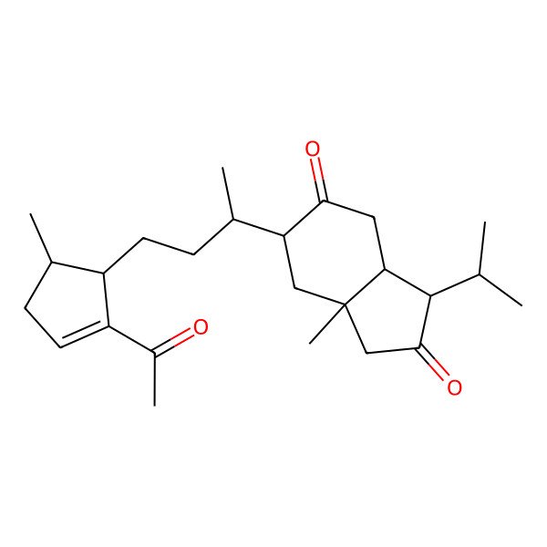 2D Structure of (3R,3aS,6R,7aS)-6-[(2R)-4-[(1S,5R)-2-acetyl-5-methylcyclopent-2-en-1-yl]butan-2-yl]-7a-methyl-3-propan-2-yl-1,3,3a,4,6,7-hexahydroindene-2,5-dione