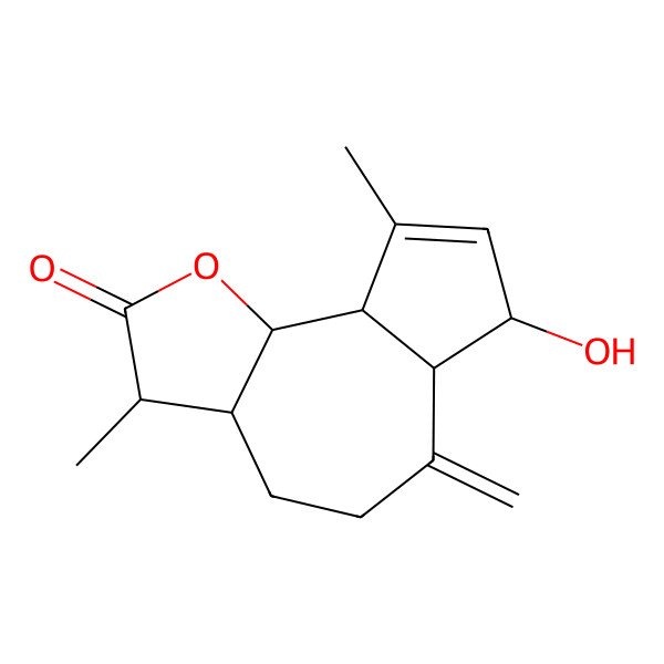 2D Structure of (3R,3aS,6aR,7R,9aR,9bS)-7-hydroxy-3,9-dimethyl-6-methylidene-3,3a,4,5,6a,7,9a,9b-octahydroazuleno[4,5-b]furan-2-one