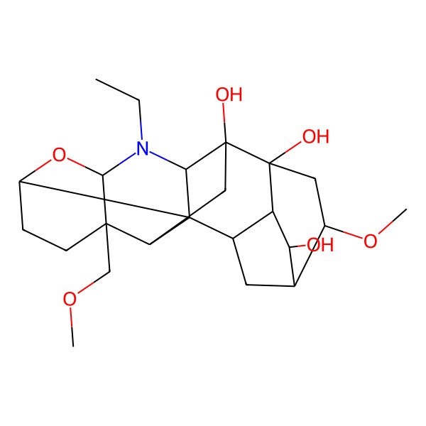 2D Structure of 4-Ethyl-16-methoxy-10-(methoxymethyl)-6-oxa-4-azaheptacyclo[15.2.1.02,7.02,11.03,13.05,10.014,19]icosane-13,14,18-triol
