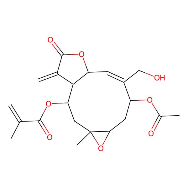 2D Structure of [8-Acetyloxy-9-(hydroxymethyl)-4-methyl-14-methylidene-13-oxo-5,12-dioxatricyclo[9.3.0.04,6]tetradec-9-en-2-yl] 2-methylprop-2-enoate