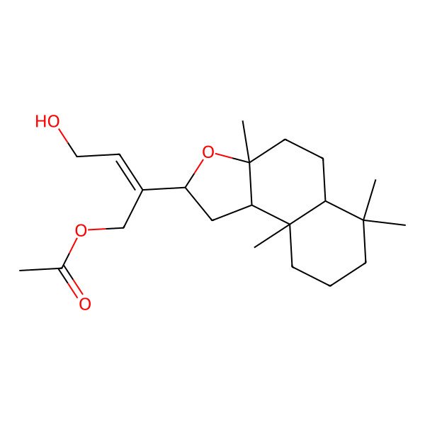 2D Structure of [(Z)-2-[(2S,3aR,5aS,9aS,9bR)-3a,6,6,9a-tetramethyl-2,4,5,5a,7,8,9,9b-octahydro-1H-benzo[e][1]benzofuran-2-yl]-4-hydroxybut-2-enyl] acetate