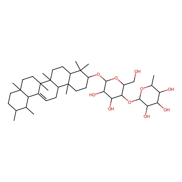 2D Structure of 2-[6-[(4,4,6a,6b,8a,11,12,14b-octamethyl-2,3,4a,5,6,7,8,9,10,11,12,12a,14,14a-tetradecahydro-1H-picen-3-yl)oxy]-4,5-dihydroxy-2-(hydroxymethyl)oxan-3-yl]oxy-6-methyloxane-3,4,5-triol