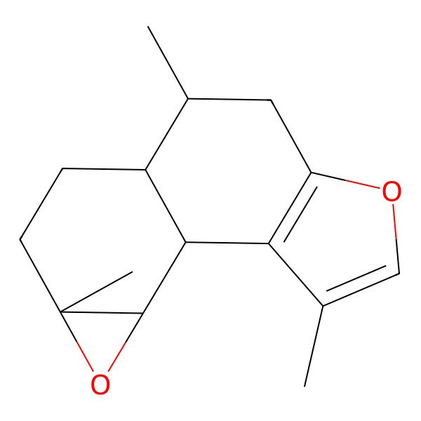 2D Structure of Oxireno[7,8]naphtho[2,1-b]furan, 1a,2,3,3a,4,5,8b,8c-octahydro-1a,4,8-trimethyl-, [1aS-(1aI+/-,3aI(2),4I(2),8bI(2),8cI+/-)]-