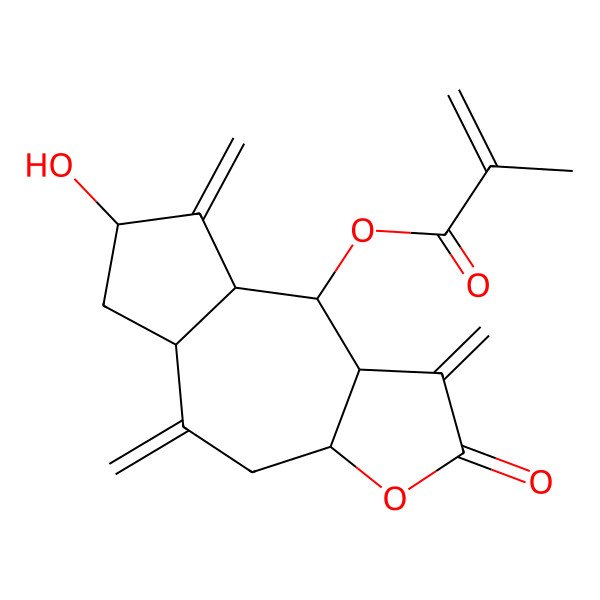 2D Structure of [(3aS,5aR,7S,8aR,9R,9aR)-7-hydroxy-1,5,8-trimethylidene-2-oxo-3a,4,5a,6,7,8a,9,9a-octahydroazuleno[6,5-b]furan-9-yl] 2-methylprop-2-enoate