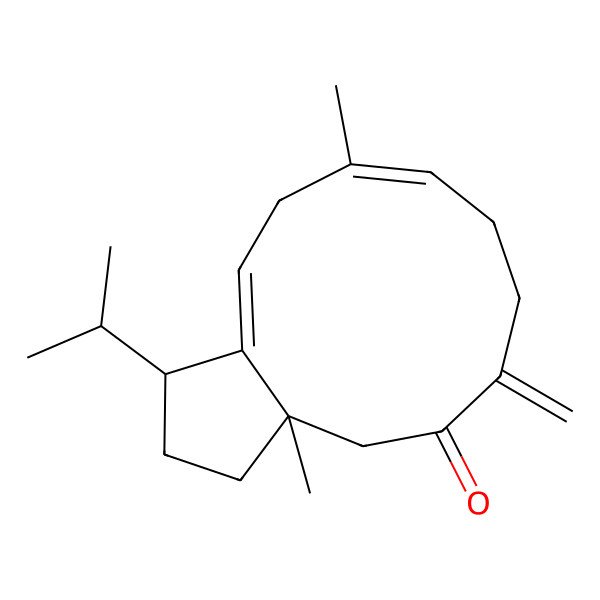 2D Structure of (1S,3aS,9E,12Z)-3a,10-dimethyl-6-methylidene-1-propan-2-yl-2,3,4,7,8,11-hexahydro-1H-cyclopenta[11]annulen-5-one