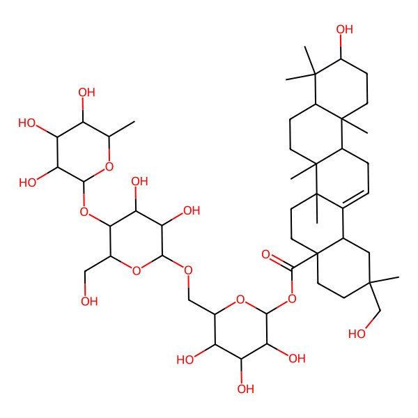 2D Structure of Olean-12-en-28-oic acid, 3,29-dihydroxy-, O-6-deoxy-alpha-L-mannopyranosyl-(1-->4)-O-beta-D-glucopyranosyl-(1-->6)-beta-D-glucopyranosyl ester, (3alpha,20alpha)-