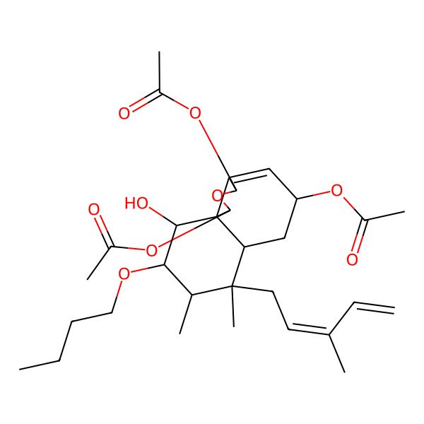 2D Structure of [(1S,3R,5R,6aS,7S,8S,9R,10R,10aS)-1,3-diacetyloxy-9-butoxy-10-hydroxy-7,8-dimethyl-7-[(2E)-3-methylpenta-2,4-dienyl]-1,3,5,6,6a,8,9,10-octahydrobenzo[d][2]benzofuran-5-yl] acetate