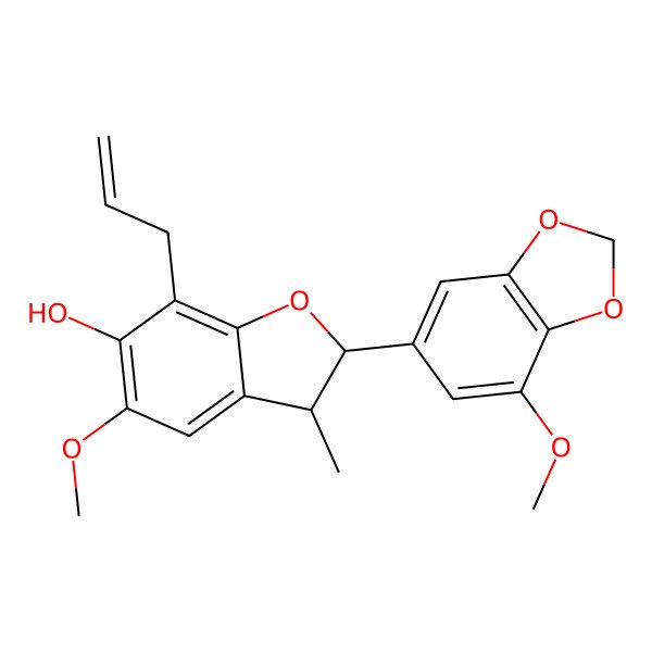 2D Structure of (2R,3S)-5-methoxy-2-(7-methoxy-1,3-benzodioxol-5-yl)-3-methyl-7-prop-2-enyl-2,3-dihydro-1-benzofuran-6-ol