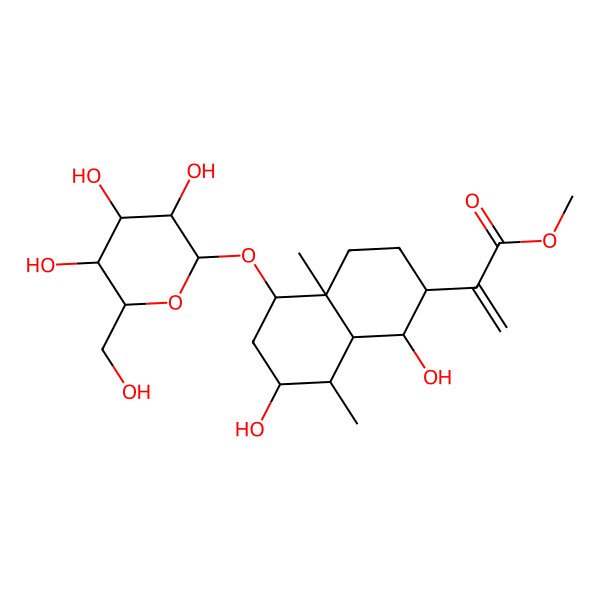 2D Structure of methyl 2-[(1S,2S,4aR,5R,7S,8R,8aS)-1,7-dihydroxy-4a,8-dimethyl-5-[(2R,3R,4S,5S,6R)-3,4,5-trihydroxy-6-(hydroxymethyl)oxan-2-yl]oxy-2,3,4,5,6,7,8,8a-octahydro-1H-naphthalen-2-yl]prop-2-enoate
