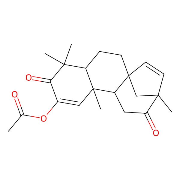 2D Structure of (5,5,9,13-Tetramethyl-6,12-dioxo-7-tetracyclo[11.2.1.01,10.04,9]hexadeca-7,14-dienyl) acetate