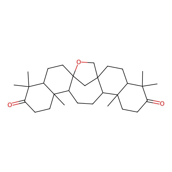 2D Structure of 5,5,9,14,18,18-Hexamethyl-23-oxahexacyclo[20.2.1.01,10.04,9.013,22.014,19]pentacosane-6,17-dione
