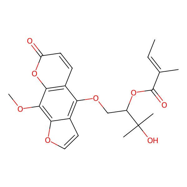 2D Structure of 2-Butenoic acid, 2-methyl-, (1S)-2-hydroxy-1-[[(9-methoxy-7-oxo-7H-furo[3,2-g][1]benzopyran-4-yl)oxy]methyl]-2-methylpropyl ester, (2Z)-