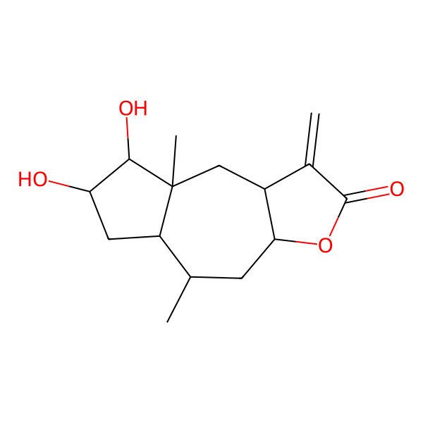 2D Structure of (3aR,5R,5aS,7R,8R,8aS,9aR)-7,8-dihydroxy-5,8a-dimethyl-1-methylidene-4,5,5a,6,7,8,9,9a-octahydro-3aH-azuleno[6,5-b]furan-2-one