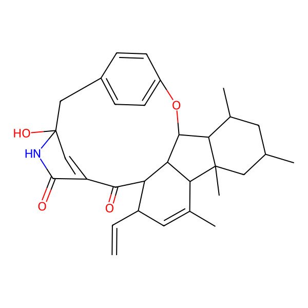 2D Structure of 13-Ethenyl-19-hydroxy-5,7,9,11-tetramethyl-2-oxa-18-azahexacyclo[19.2.2.13,10.116,19.04,9.014,27]heptacosa-1(23),11,16(26),21,24-pentaene-15,17-dione