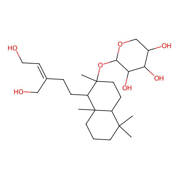 2D Structure of (2S,3S,4S,5S)-2-[[(1R,2R,4aS,8aS)-1-[(Z)-5-hydroxy-3-(hydroxymethyl)pent-3-enyl]-2,5,5,8a-tetramethyl-3,4,4a,6,7,8-hexahydro-1H-naphthalen-2-yl]oxy]oxane-3,4,5-triol