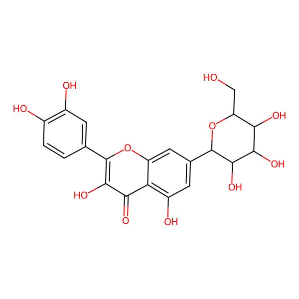 2D Structure of 2-(3,4-dihydroxyphenyl)-3,5-dihydroxy-7-[(2S,3R,4R,5S,6R)-3,4,5-trihydroxy-6-(hydroxymethyl)oxan-2-yl]chromen-4-one