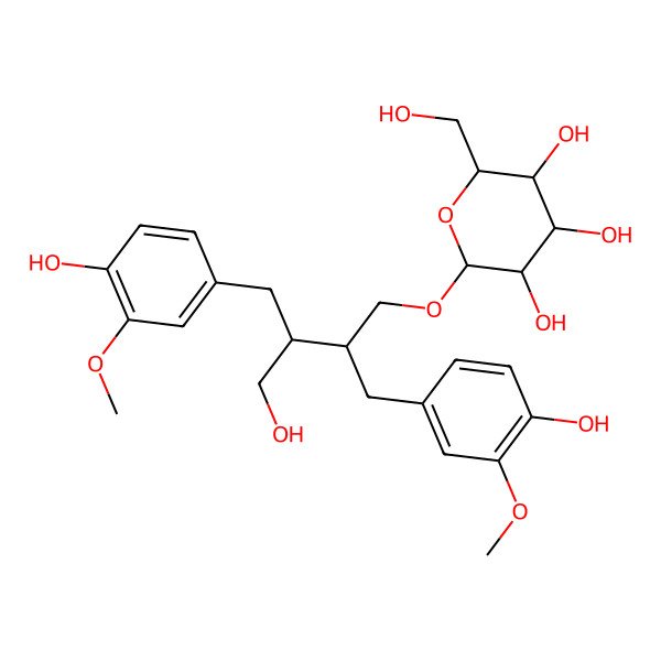 2D Structure of (2R,3R,4S,5S,6R)-2-[(2R,3S)-4-hydroxy-2,3-bis[(4-hydroxy-3-methoxyphenyl)methyl]butoxy]-6-(hydroxymethyl)oxane-3,4,5-triol